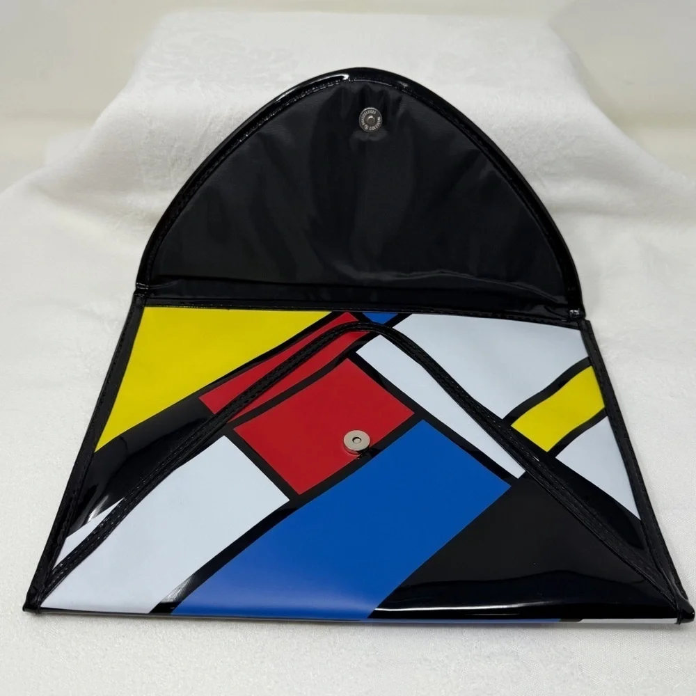 Joseph Ribkoff Patent Envelope Clutch Art Deco Color Block Statement Handbag